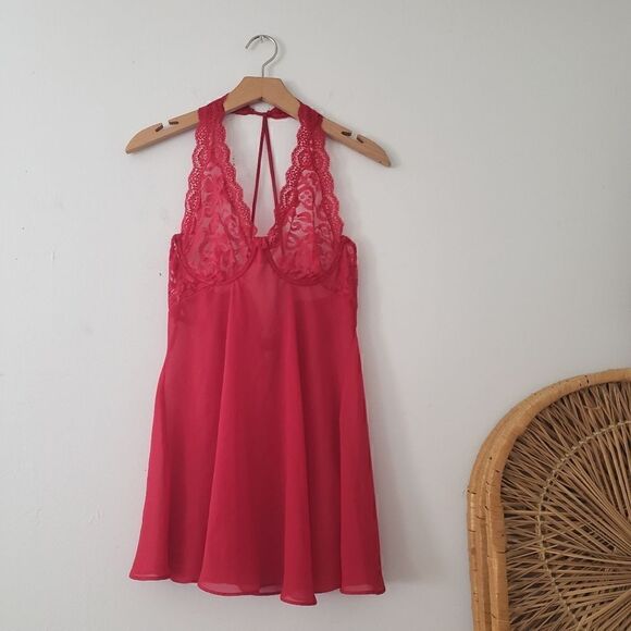 Vintage Cinema Etoile Red Lace Teddy Underwire L Lingerie - Picture 1 of 7